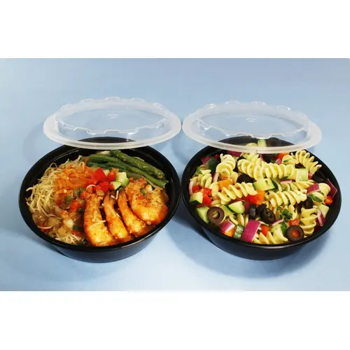 CUBEWARE CO-624B Cubeware 24 Ounce Round Container Black Base With Clear Vented Lid, 150 Set